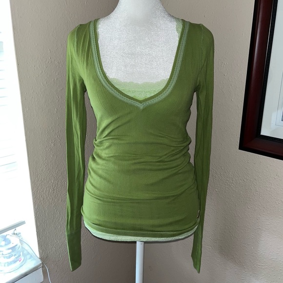 Vintage Y2K Hollister 2000s Long Sleeve V-Neck Top - Picture 1 of 6